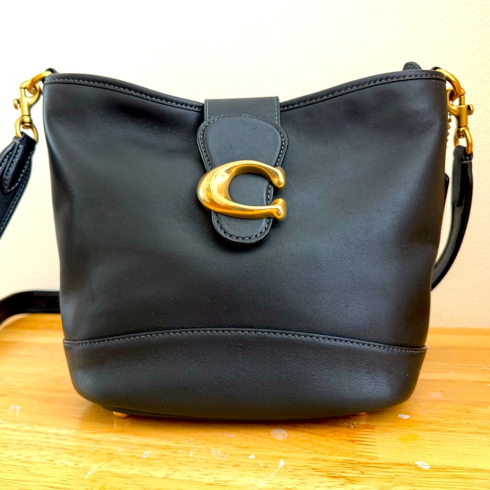 Coach Tali Black Shoulder Bucket Bag with Gold Accent